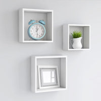 MAURY'S 3 PENSILI QUADRATI IN LEGNO DA PARETE IN TRE MISURE  BIANCO LEGNO