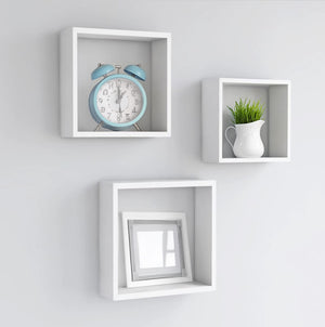 MAURY'S 3 PENSILI QUADRATI IN LEGNO DA PARETE IN TRE MISURE  BIANCO LEGNO