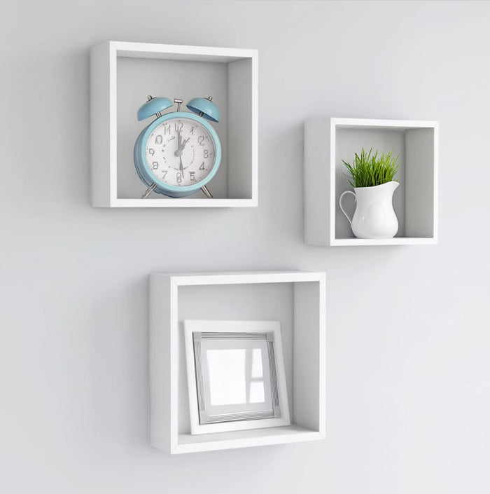 MAURY'S 3 PENSILI QUADRATI IN LEGNO DA PARETE IN TRE MISURE  BIANCO LEGNO