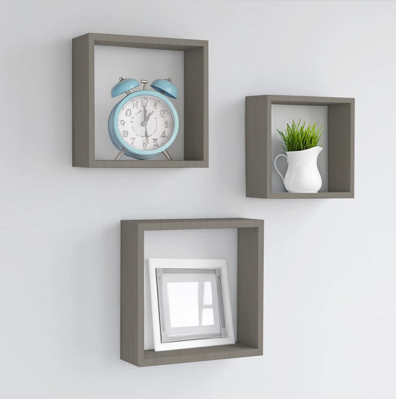 MAURY'S 3 PENSILI QUADRATI IN LEGNO DA PARETE IN TRE MISURE CON FINITURA OLMO