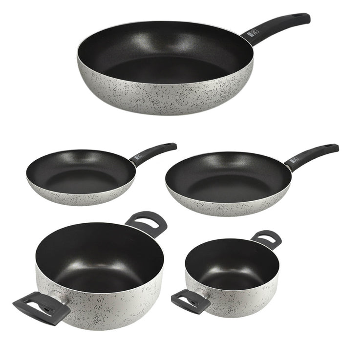 MA MAISON BATTERIA 5 PZ - 2 PADELLE - Ø 18 - Ø 24 CM IN ALLUMINIO + 2 CASSERUOLE Ø 18 - Ø 26 CM IN ALLUMINIO + 1 PADELLA ALTA Ø 30 CM