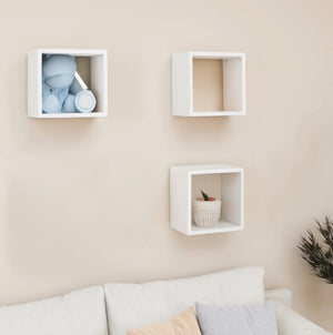 MAURY'S 3 PENSILI QUADRATI IN LEGNO DA PARETE IN TRE MISURE  BIANCO LEGNO