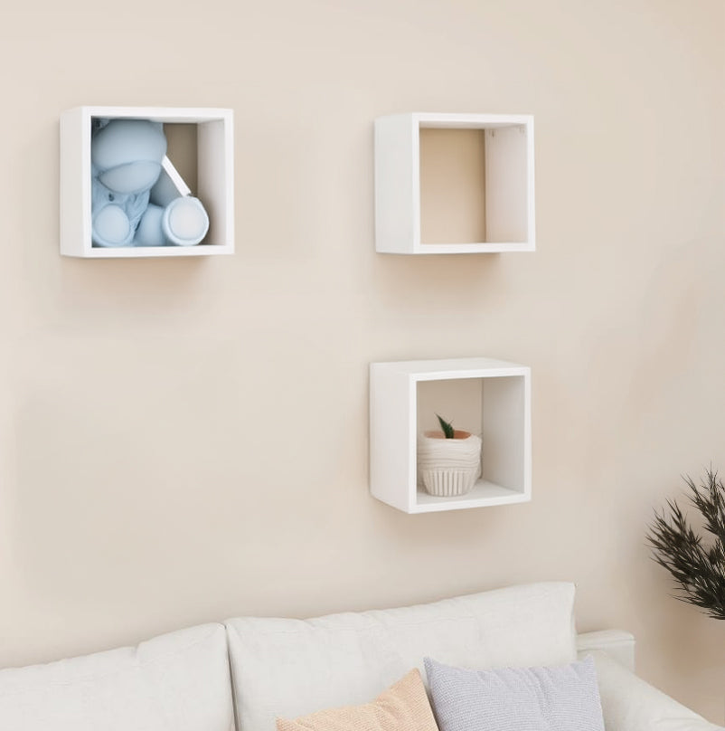 MAURY'S 3 PENSILI QUADRATI IN LEGNO DA PARETE IN TRE MISURE  BIANCO LEGNO