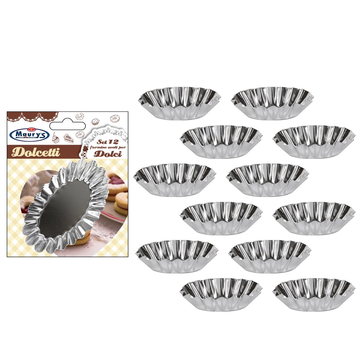 KIT SET 2 PZ MAURY'S FORMINE OVALI PER DOLCI IN SET DA 12 PEZZI DA 8 CM