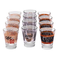 MAURY'S COFFEE TIME 12 BICCHIERI IN VETRO DA CAFFÈ CON DISEGNO ASSORTITO