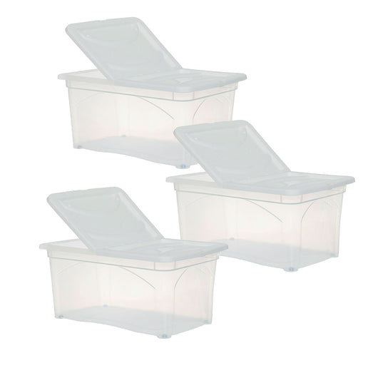 SET 3 PZ BOX PORTA INDUMENTI CON RUOTE DIMENSIONI 60X40X28CM E COPERCHIO BIANCO