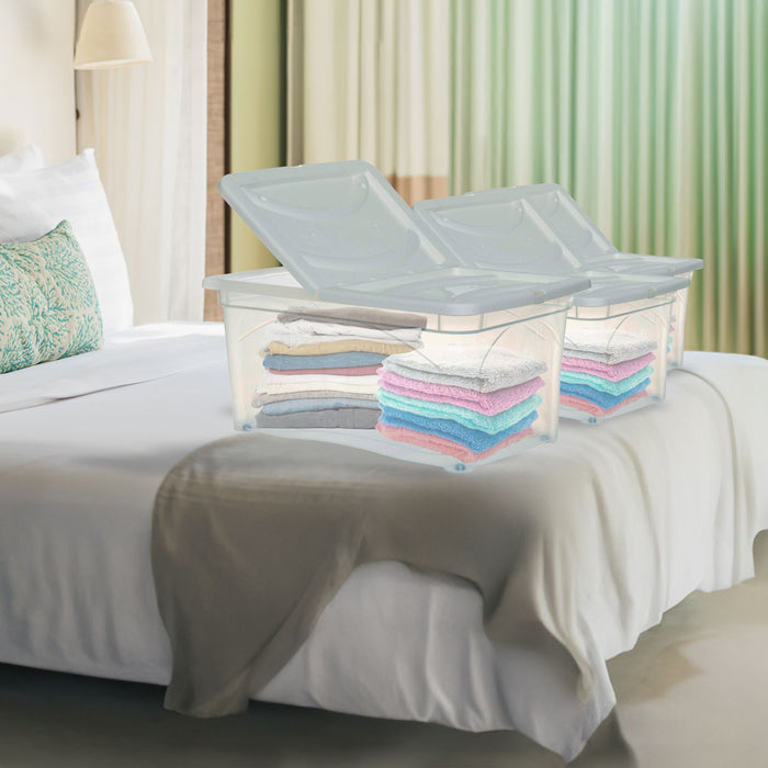 SET 3 PZ BOX PORTA INDUMENTI CON RUOTE DIMENSIONI 60X40X28CM E COPERCHIO BIANCO