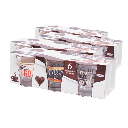 MAURY'S COFFEE TIME 12 BICCHIERI IN VETRO DA CAFFÈ CON DISEGNO ASSORTITO