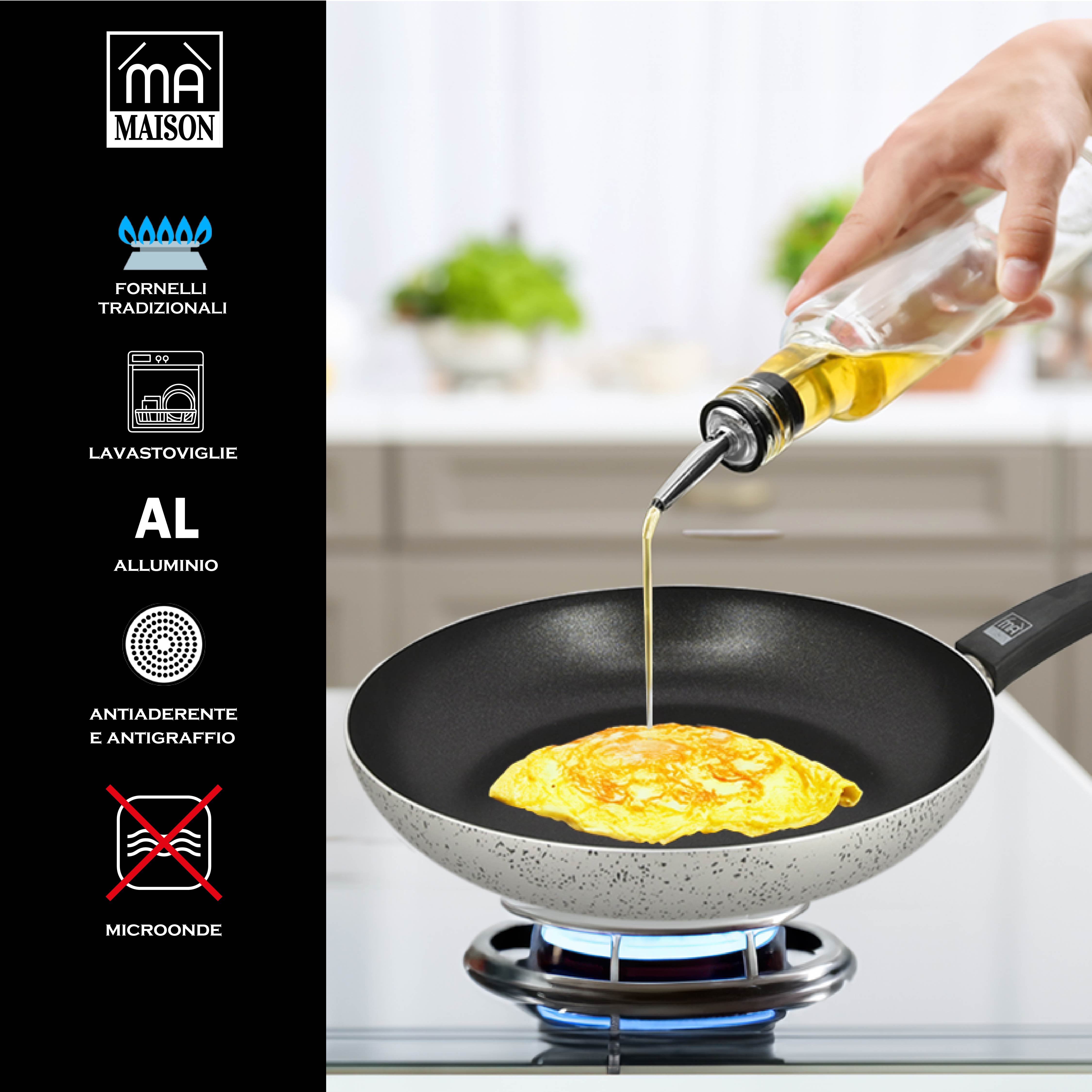 MA MAISON TRIS PADELLE LINEA ALESSIA 20 Ø - 24 Ø - 28 Ø CM SPESSORE 2.20 MM ANTIADERENTE E ANTIGRAFFIO IN ALLUMINIO