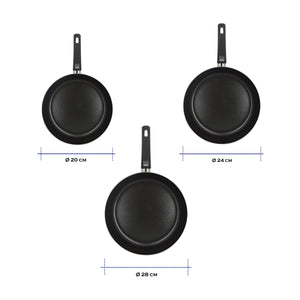 MA MAISON TRIS PADELLE LINEA ALESSIA 20 Ø - 24 Ø - 28 Ø CM SPESSORE 2.20 MM ANTIADERENTE E ANTIGRAFFIO IN ALLUMINIO