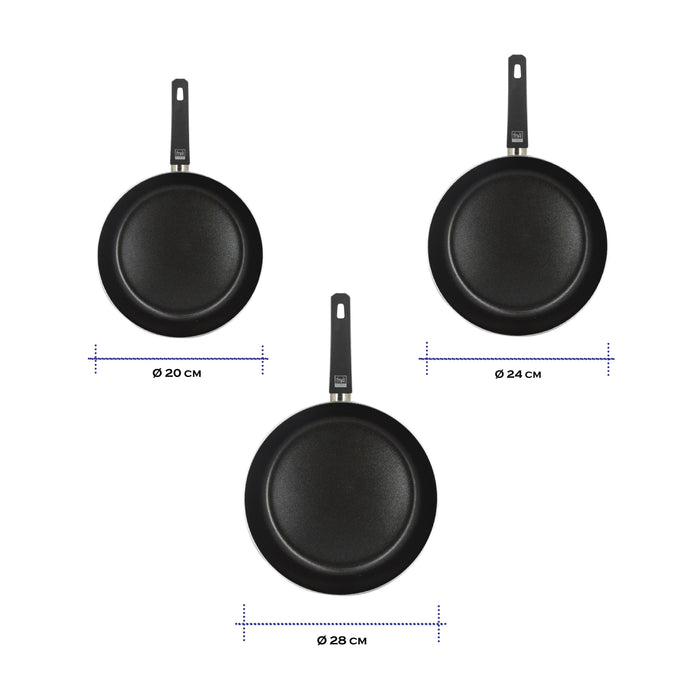 MA MAISON TRIS PADELLE LINEA ALESSIA 20 Ø - 24 Ø - 28 Ø CM SPESSORE 2.20 MM ANTIADERENTE E ANTIGRAFFIO IN ALLUMINIO