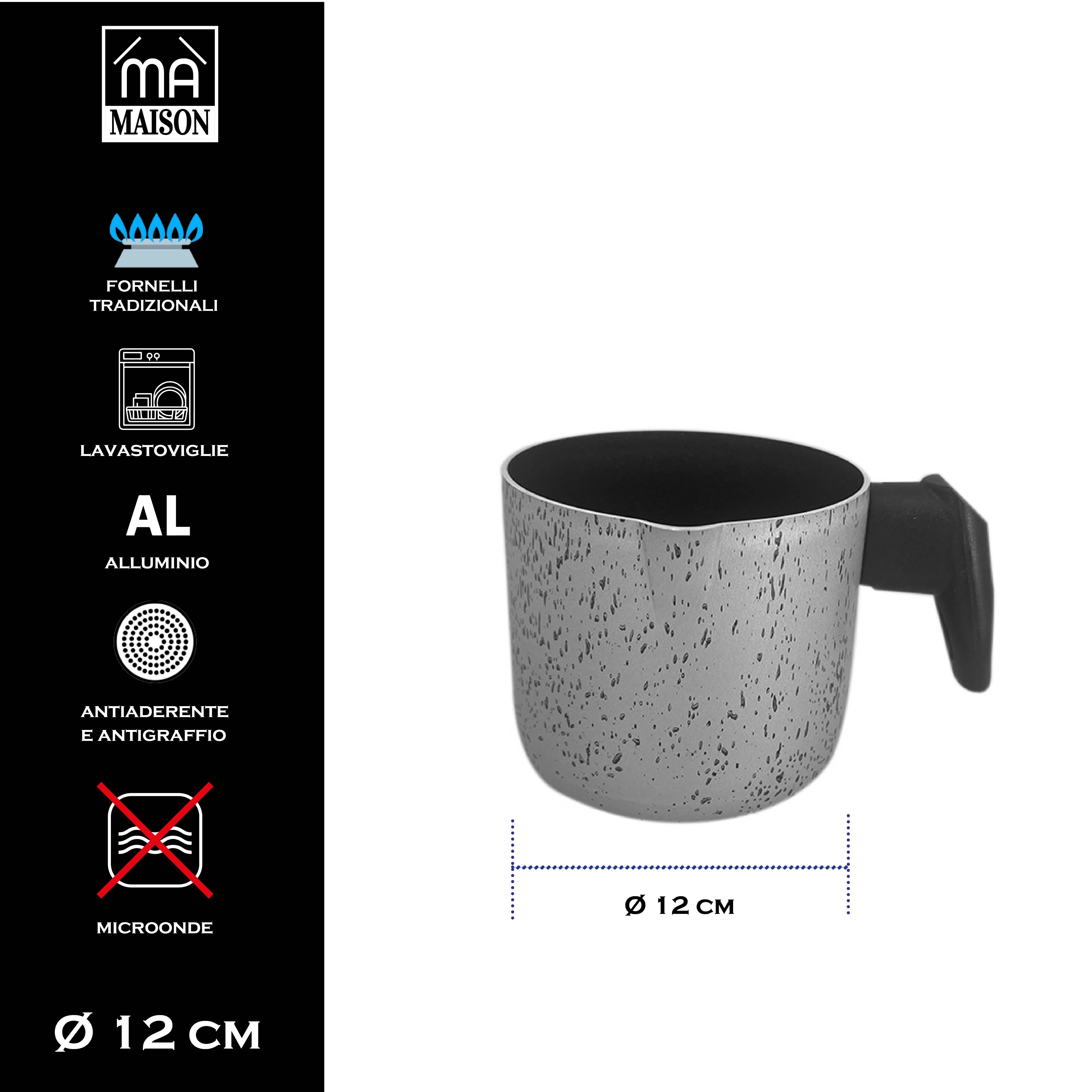 MA MAISON SET 2 TAZZE DA 470 CC + BOLLI LATTE 12 CM SPESSORE 1,50 MM ANTIADERENTE E ANTIGRAFFIO IN ALLUMINIO