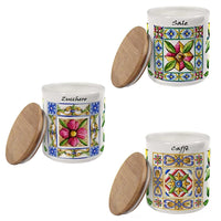 MAURY'S TERRA E SOLE TRIS BARATTOLI SALE,ZUCCHERO E CAFFÈ IN CERAMICA 10 X 12 CM