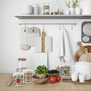 MAURY'S TERRA E SOLE TRIS BARATTOLI SALE,ZUCCHERO E CAFFÈ IN CERAMICA 10 X 12 CM