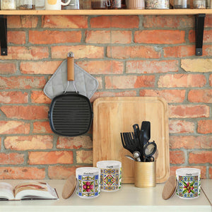 MAURY'S TERRA E SOLE TRIS BARATTOLI SALE,ZUCCHERO E CAFFÈ IN CERAMICA 10 X 12 CM