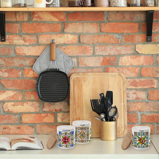 MAURY'S TERRA E SOLE TRIS BARATTOLI SALE,ZUCCHERO E CAFFÈ IN CERAMICA 10 X 12 CM