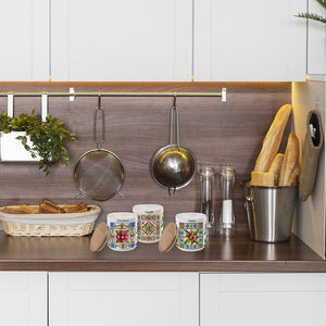 MAURY'S TERRA E SOLE TRIS BARATTOLI SALE,ZUCCHERO E CAFFÈ IN CERAMICA 10 X 12 CM