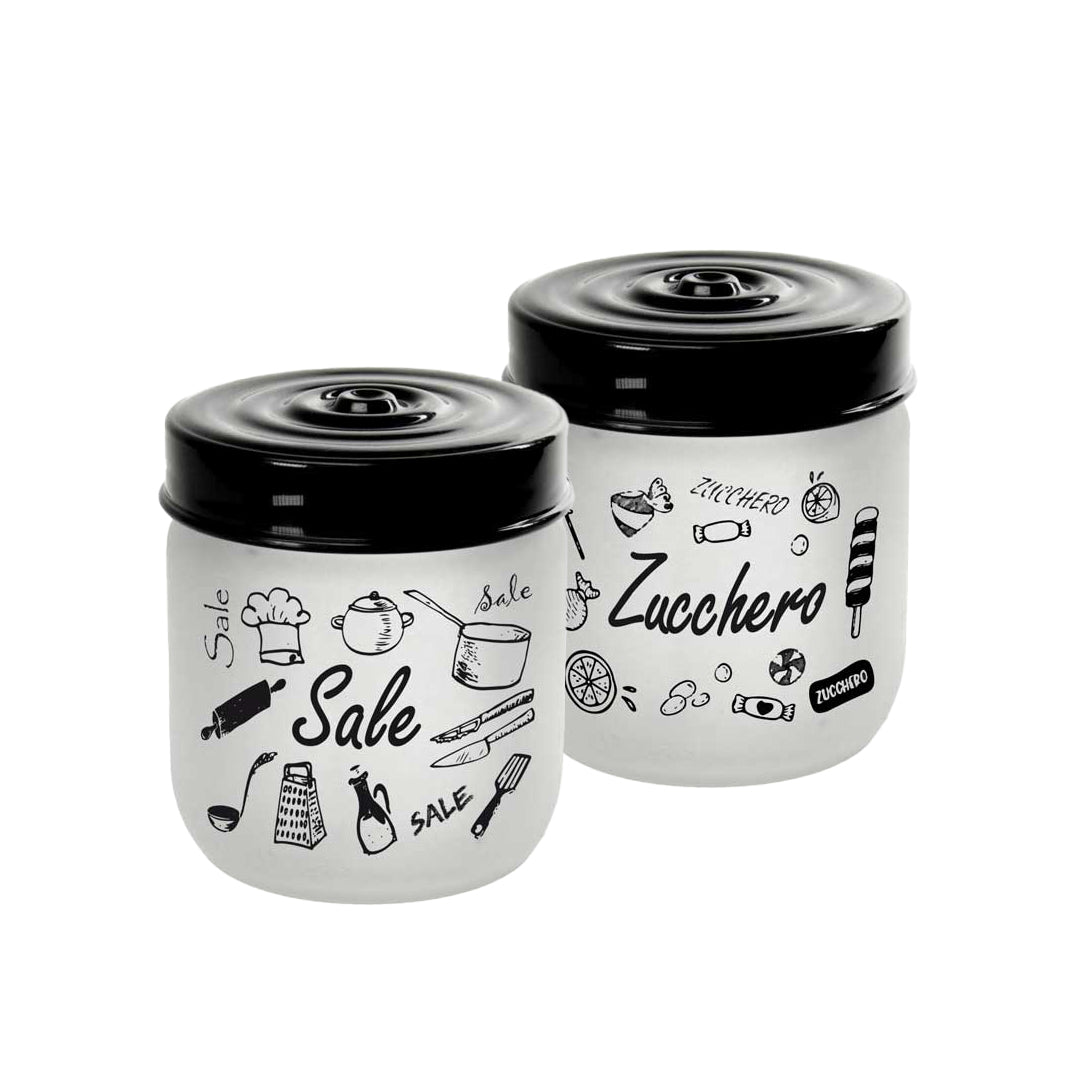 MAURY'S SET 2 BARATTOLI CANDY IN VETRO SATINATO CON TOP NERO DA 425CC 9X9CM