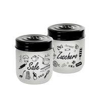 MAURY'S SET 2 BARATTOLI CANDY IN VETRO SATINATO CON TOP NERO DA 425CC 9X9CM