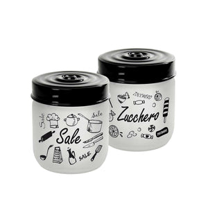 MAURY'S SET 2 BARATTOLI CANDY IN VETRO SATINATO CON TOP NERO DA 425CC 9X9CM