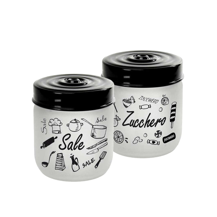 MAURY'S SET 2 BARATTOLI CANDY IN VETRO SATINATO CON TOP NERO DA 425CC 9X9CM