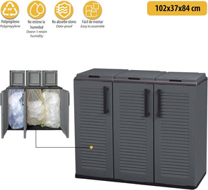 ARMADIO PATTUMIERA BASSO IN PLASTICA 3 SCOMPARTI DIMENSIONI 102X37XH 84 CM 300 LT