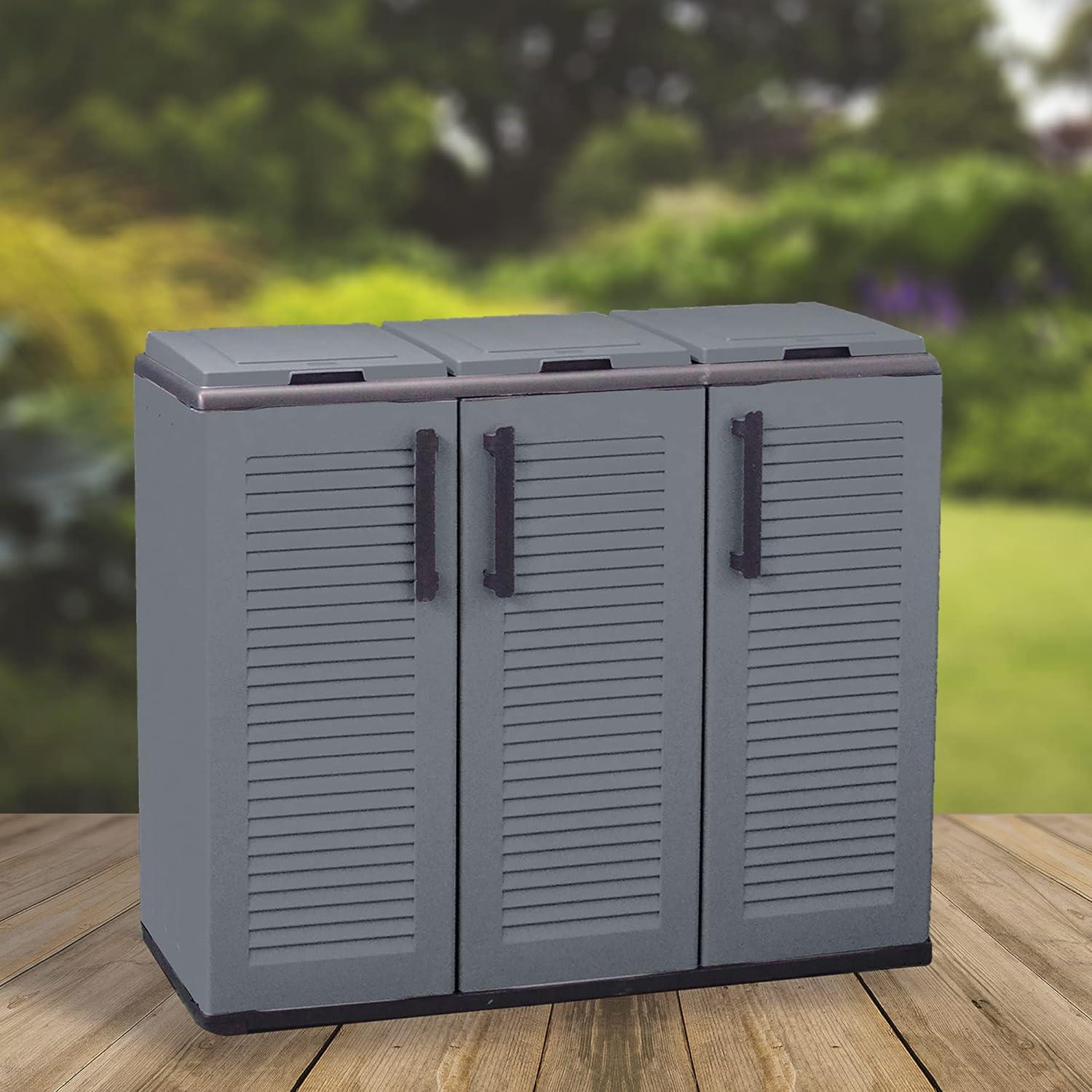 ARMADIO PATTUMIERA BASSO IN PLASTICA 3 SCOMPARTI DIMENSIONI 102X37XH 84 CM 300 LT