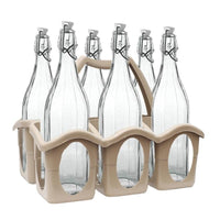SET PORTA BOTTIGLIE IN PLASTICA + 6 BOTTIGLIE IN VETRO DA 1 LT