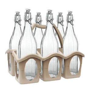 SET PORTA BOTTIGLIE IN PLASTICA + 6 BOTTIGLIE IN VETRO DA 1 LT