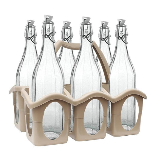 SET PORTA BOTTIGLIE IN PLASTICA + 6 BOTTIGLIE IN VETRO DA 1 LT