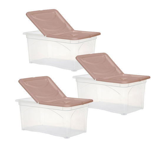 SET 3 PZ BOX PORTA INDUMENTI CON RUOTE DIMENSIONI 60X40X28CM E COPERCHIO ROSA