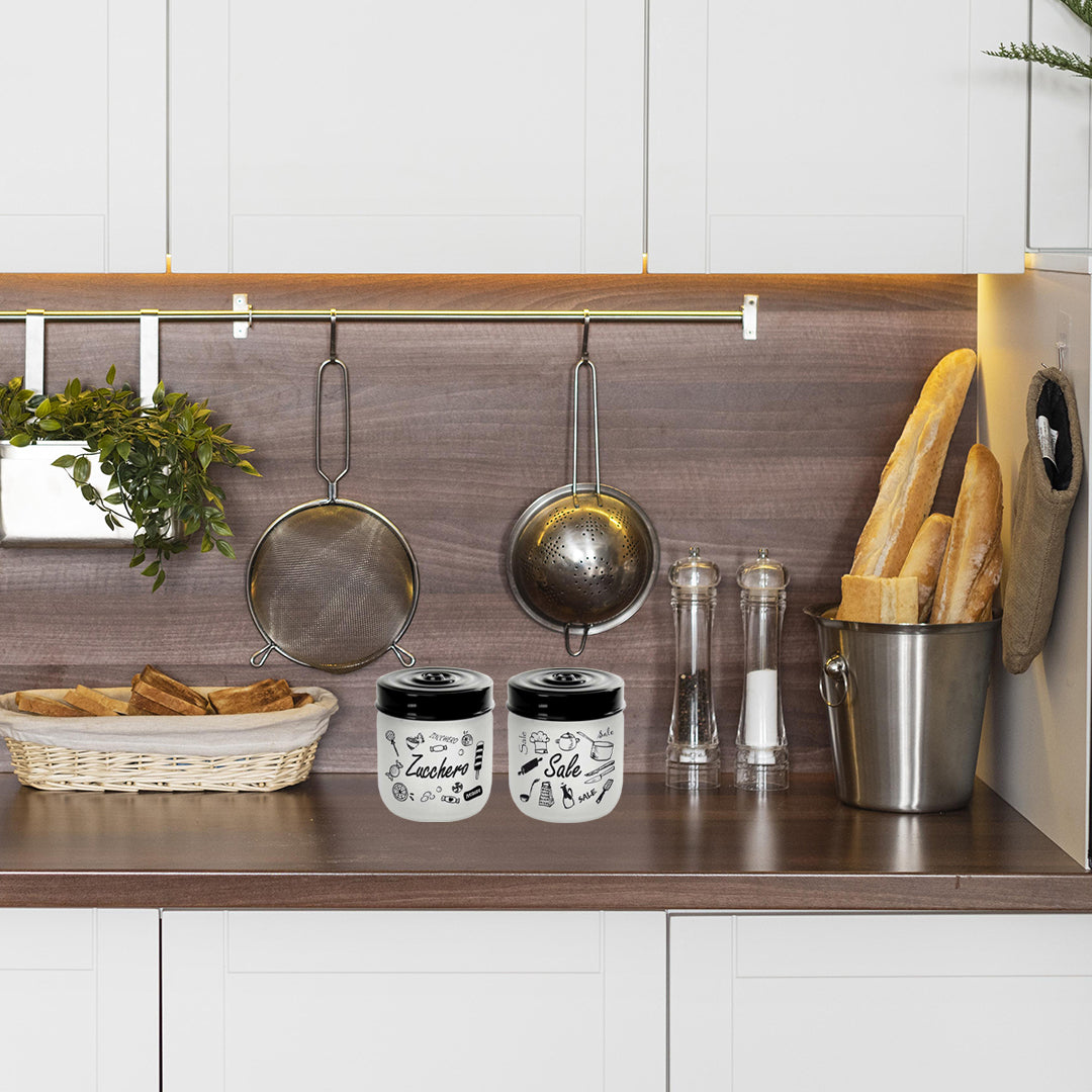 MAURY'S SET 2 BARATTOLI CANDY IN VETRO SATINATO CON TOP NERO DA 425CC 9X9CM