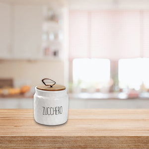 SET 2 BARATTOLI MODELLO ONDULATO PER SALE E ZUCCHERO 14 CM BIANCO CON TAPPO IN LEGNO