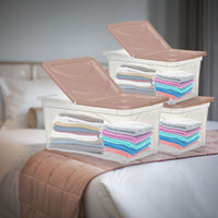 SET 3 PZ BOX PORTA INDUMENTI CON RUOTE DIMENSIONI 60X40X28CM E COPERCHIO ROSA