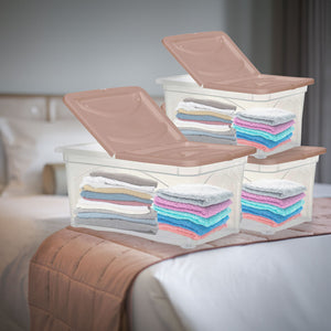 SET 3 PZ BOX PORTA INDUMENTI CON RUOTE DIMENSIONI 60X40X28CM E COPERCHIO ROSA