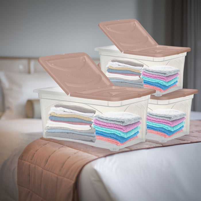 SET 3 PZ BOX PORTA INDUMENTI CON RUOTE DIMENSIONI 60X40X28CM E COPERCHIO ROSA