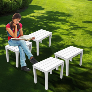 SET 4 PEZZI PANCHINA/TAVOLO DOPPIAFUNZIONE TIMOR IN POLIPROPILENE DA ESTERNO BIANCA 60 X 38 X 45 CM