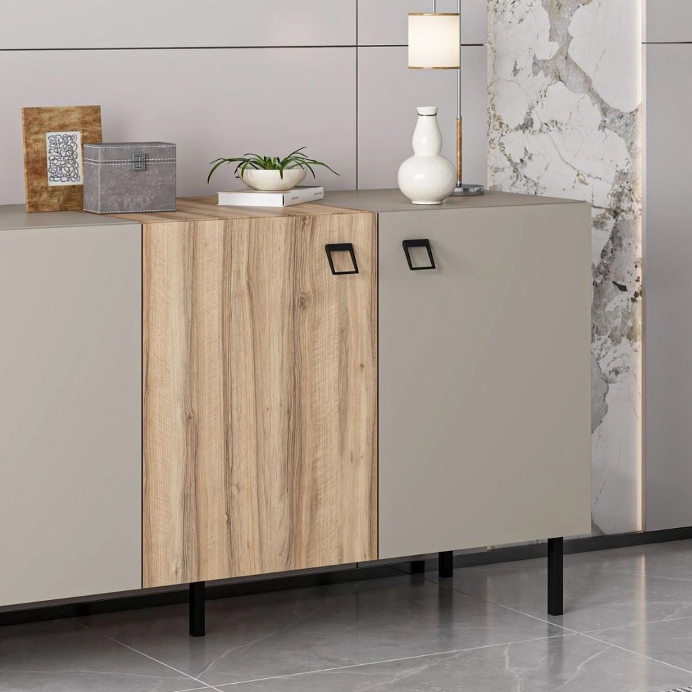 Madia Mila cashmere e rovere 180x47x75H – Eleganza e contrasto per un living raffinato