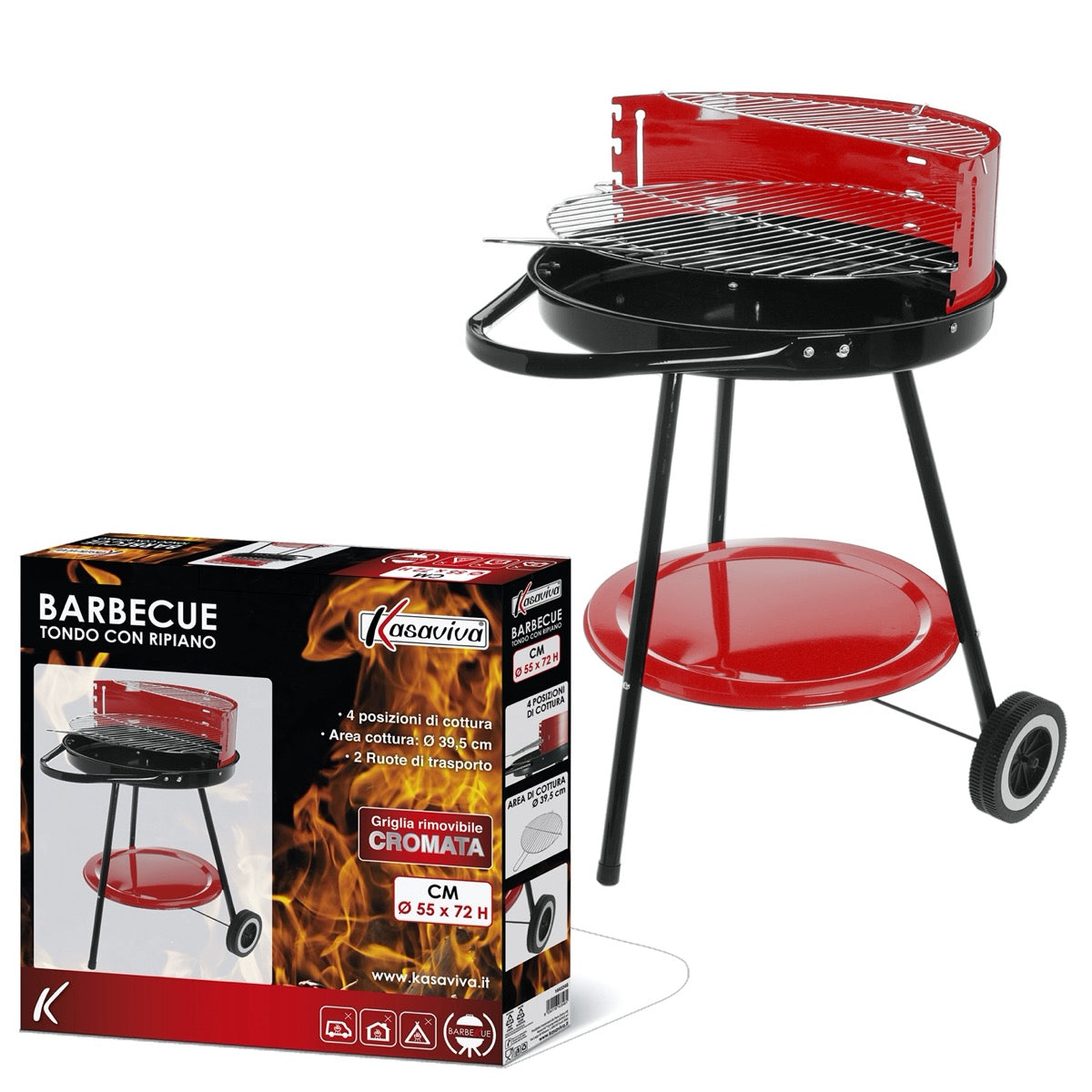 MAURY'S SET BARBECUE TONDO 4 POSIZIONI 55X72H CM + VENTAGLIO DA 32 CM + GRILL SET 3 UTENSILI 43 CM