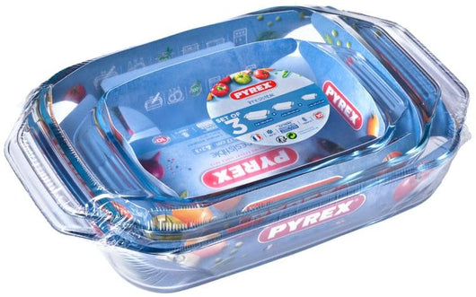 SET 3 TEGLIE PYREX TEGAME RETTANGOLARE PICCOLA MEDIA E GRANDE