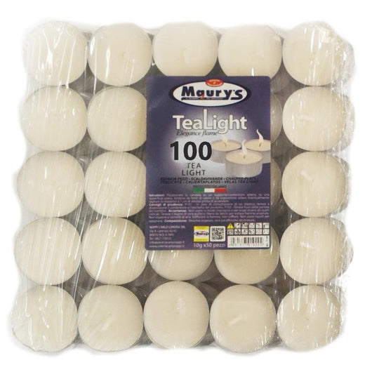 MAURY'S CANDELINE TEA LIGHT 100PZ BIANCHE SENZA PROFUMO BASE IN METALLO