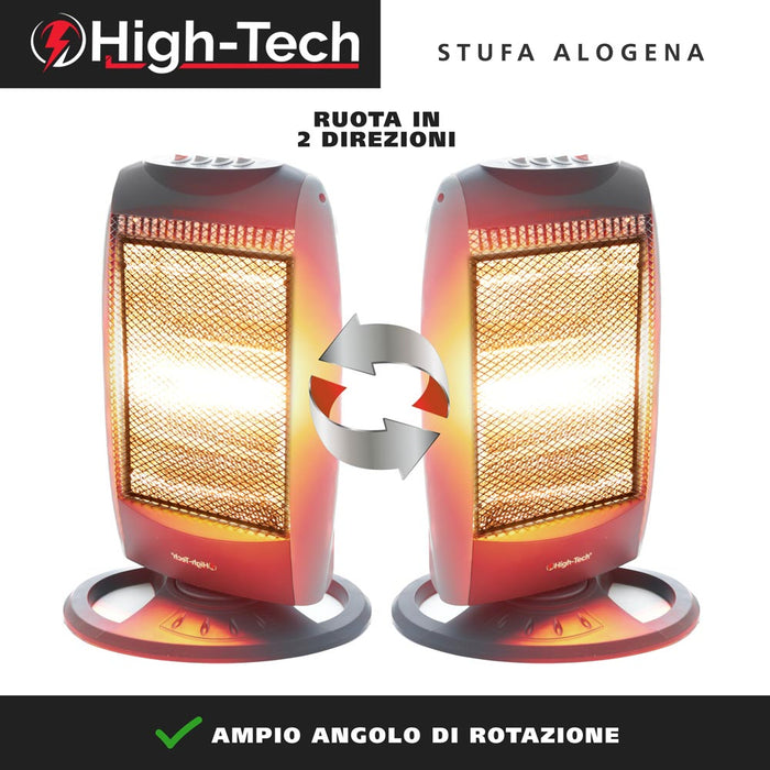 HIGH-TECH STUFA ALOGENA 400-800-1200 W 3 LIVELLI DI POTENZA SPEGNIMENTO AUTOMATICO RUOTA IN 2 DIREZIONI