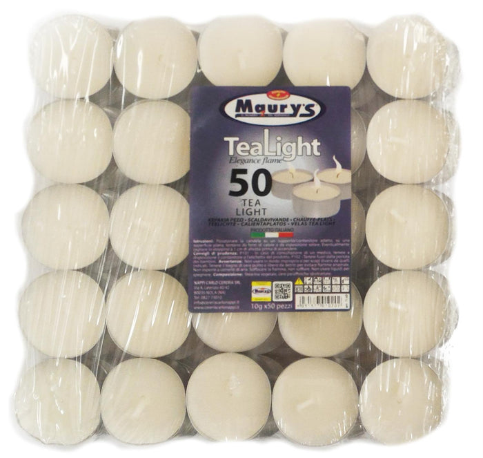 MAURY'S CANDELINE TEA LIGHT 800PZ BIANCHE SENZA PROFUMO BASE IN METALLO