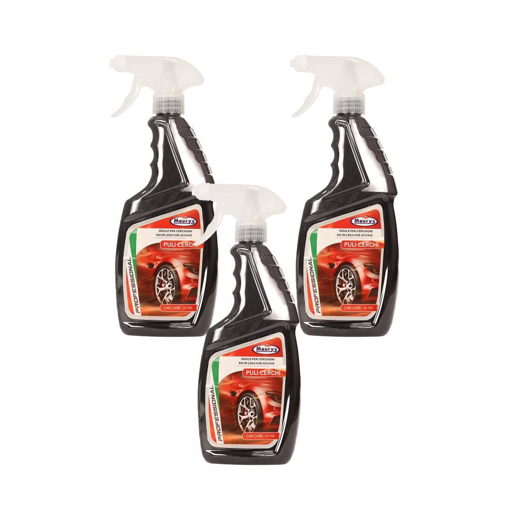KIT SET 3 PZ MAURY'S SPRAY AUTO PULISCI CERCHI 750 ML