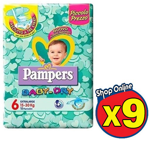 KIT DA 8 PAMPERS BABY DRY EXTRA LARGE 15-30 KG DA 15 PZ