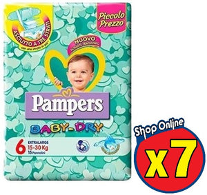 KIT DA 7 PAMPERS BABY DRY 6 EXTRA LARGE 15-30KG DA 15 PZ