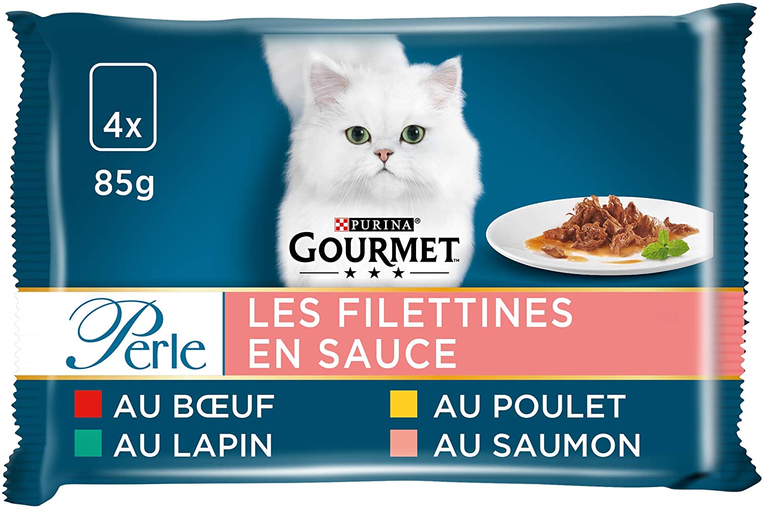 GOURMET PERLE 4 PZ DA 85 GR GUSTO MANZO POLLO SALMONE E CONIGLIO