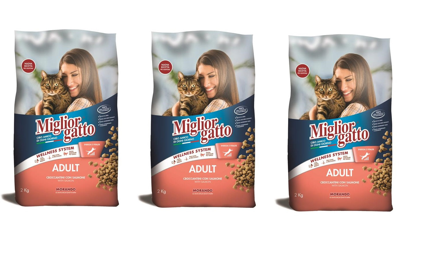SET 3 CONFEZIONI MIGLIOR GATTO CROCCANTINI CON SALMONE 2 KG