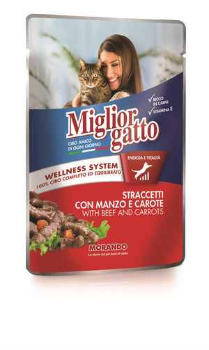 SET 24 BUSTINE MIGLIOR GATTO STRACCETTI CON MANZO E CAROTE 100 GR