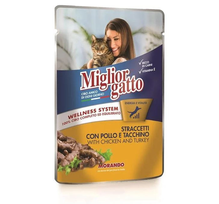 SET 24 BUSTE MIGLIOR GATTO STRACCETTI CON POLLO E TACCHINO 100 GR